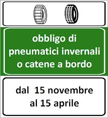 Obbligo di circolazione con pneumatici invernali o catene a bordo sui tratti delle strade comunali, provinciali e regionali a rischio di precipitazioni nevose o formazione di ghiaccio