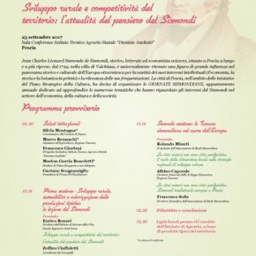 ITAS Pescia sabato 23 settembre. Sviluppo rurale e competitività del territorio: l'attualità del pensiero del Sismondi