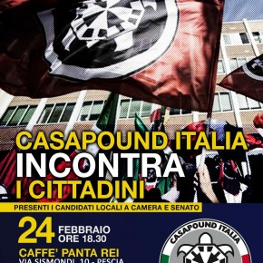 PESCIA SABATO 24 FEBBRAIO, ELEZIONI POLITICHE: CASAPOUND PRESENTA CANDIDATI E PROGRAMMA