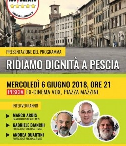 Pescia elezioni mercoledì 6 giugno il Movimento 5 Stelle incontra la cittadinanza.