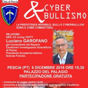 Pescia Palagio 6 dicembre. Convegno ''Bullismo & Cyber bullismo''.