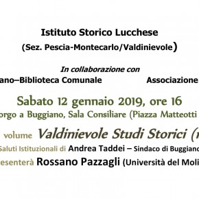 Sabato 12 gennaio, ore 16, presentazione numero 17 di Valdinievole Studi Storici a Borgo a Buggiano.