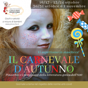 Torna il Carnevale d’autunno al Parco di Pinocchio  dedicato alla letteratura gotica dell’Ottocento.  Bambini in maschera, giochi, dolcetti e aree a tema.