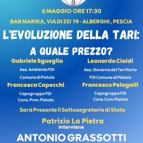 Bar Marika sabato 6 maggio. Incontro organizzato da FDI  "L'evoluzione della tari: a quale prezzo?"