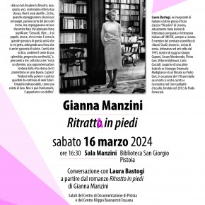 In Biblioteca San Giorgio  a Pistoia, sabato 16 marzo alle 16.30,   una conversazione letteraria su Gianna Manzini