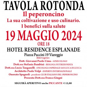 Hotel Esplanade di Viareggio domenica 19 maggio alle ore 18. I benefici di sua maestà il peperoncino con il CIP – Club Italiano del Peperoncino