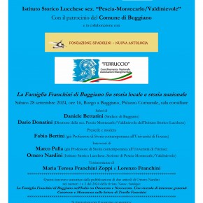 Sabato 28 settembre Convegno "La famiglia Franchini di Buggiano tra storia locale e storia nazionale"