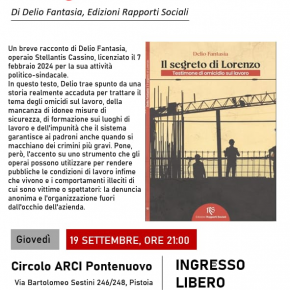 Pontenuovo (Pt) giovedì 19 settembre. Presentazione del libro  " Il segreto di Lorenzo"