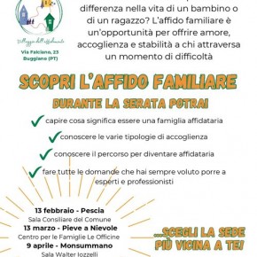 ''Scopri l'affido''  tre serate in Valdinievole. Giovedì 13 febbraio a Pescia alle ore 21 nella Sala Consiliare del Comune.